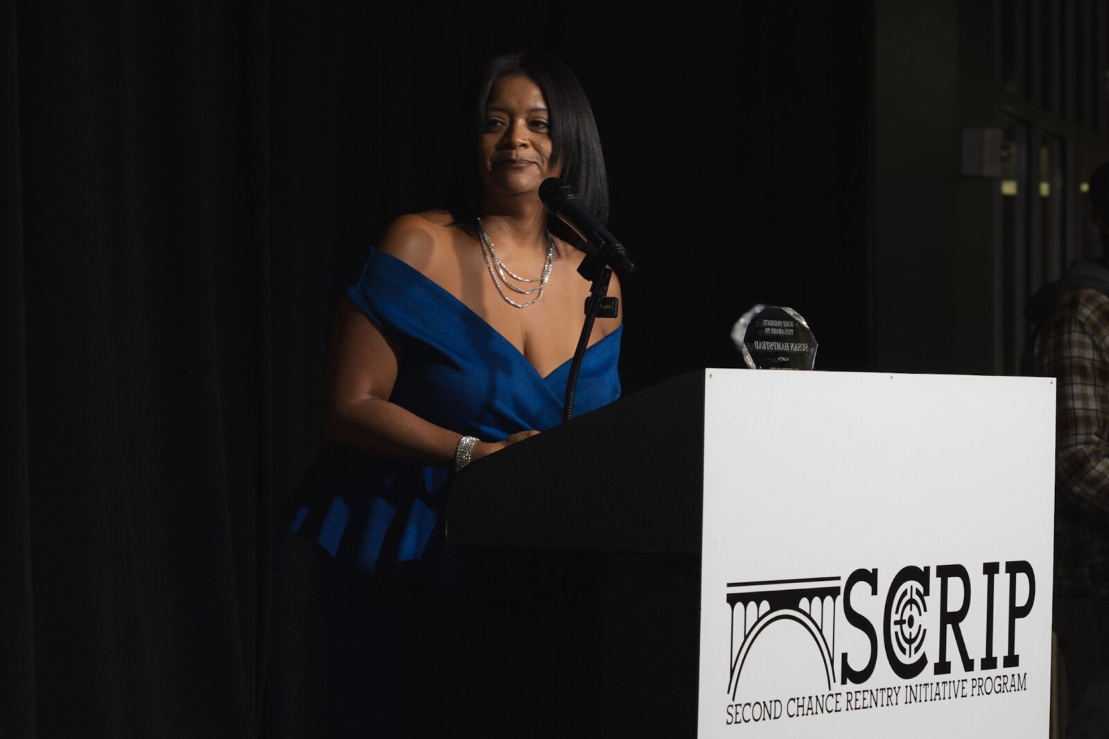 Sue Hampstead of Don Diva magazine speaking at a SCRIP event