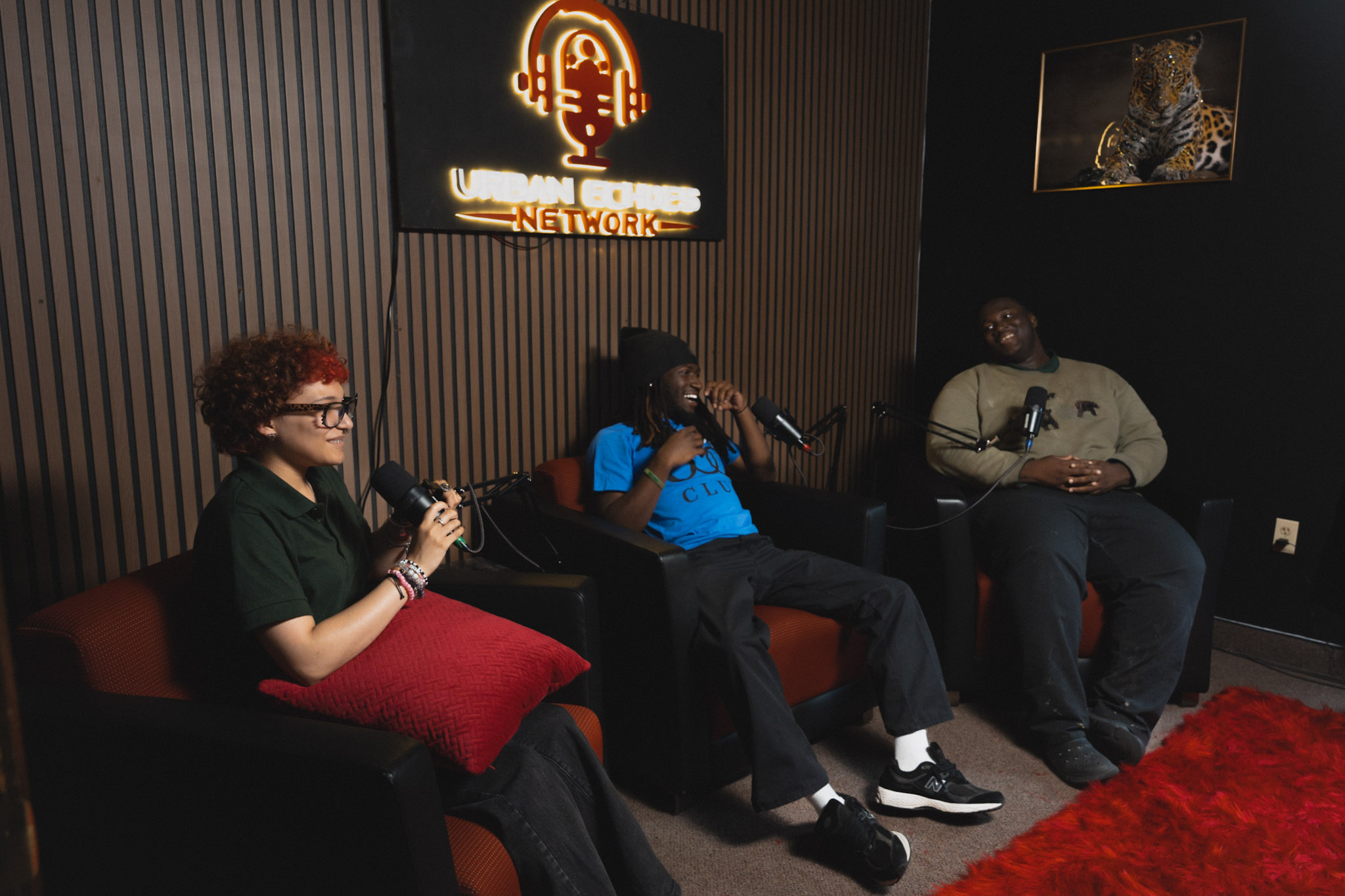 Participants speaking together in the Urban Echoes podcast studio